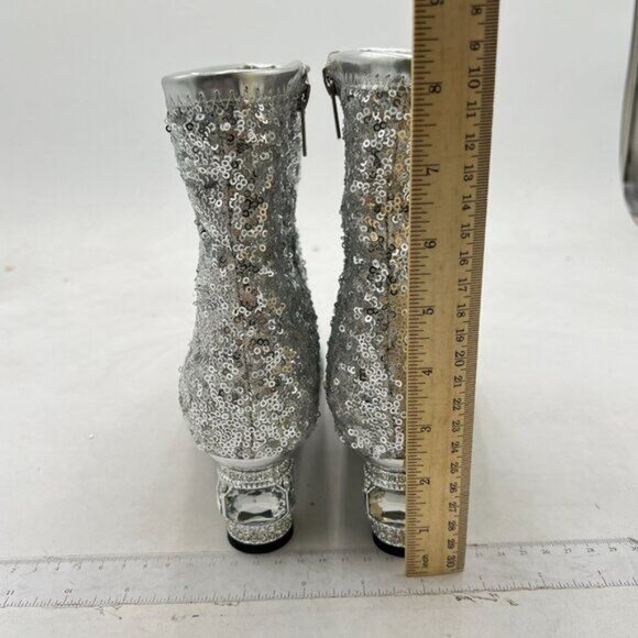 XYD Women Classic Crystal Block Low Heel Short Booties  XYD Silver Mid Low Chunky Crystal Gem Heel Ankle Boots Closed Square Toe Shoes